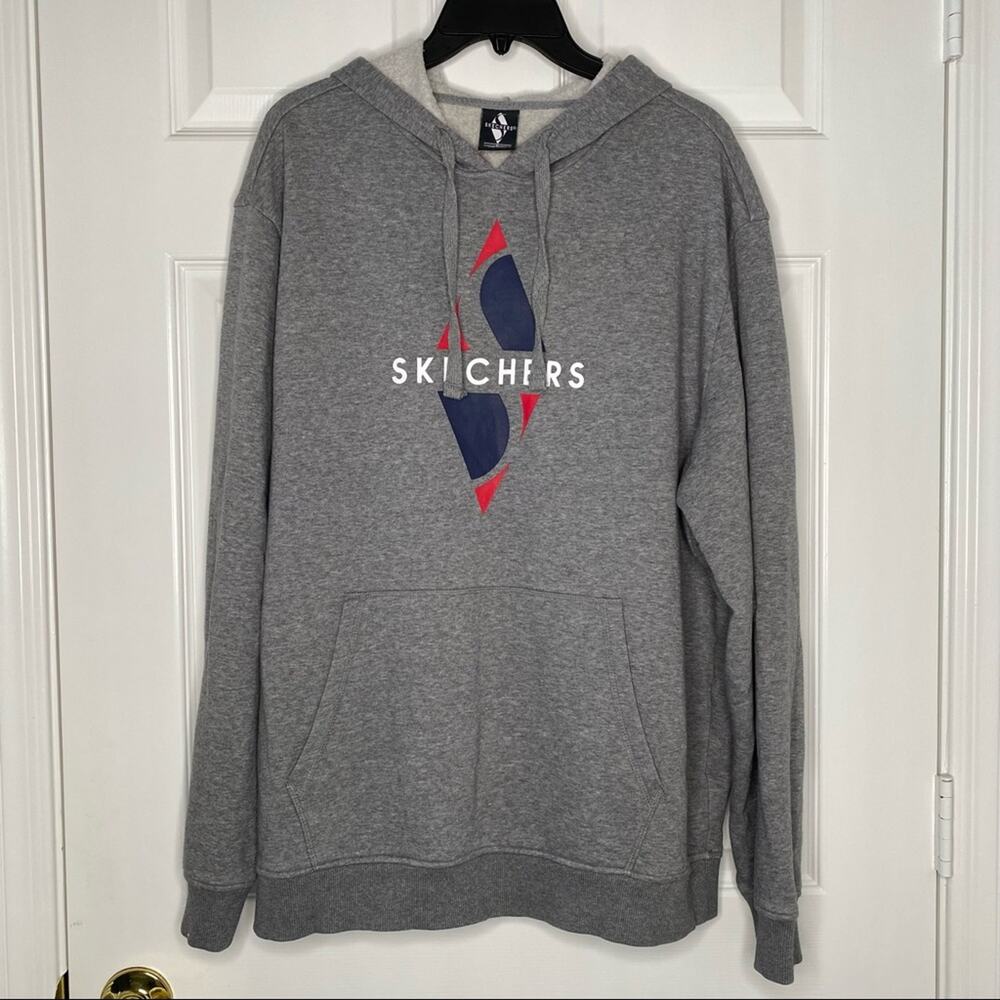SKECHERS Men’s Grey Logo Heavyweight Pullover Sweatshirt Hoodie Size Large
